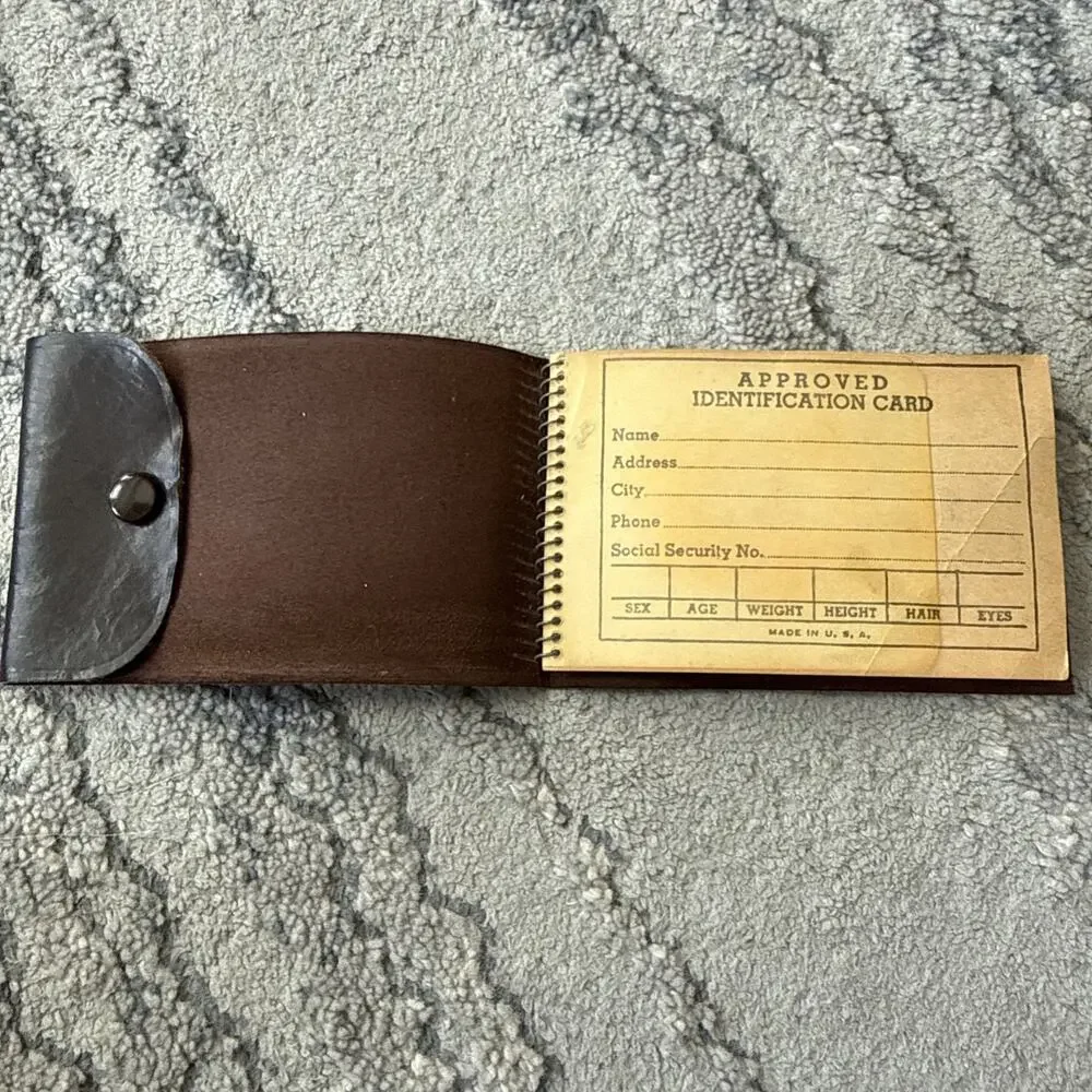 Vintage Leather Bifold Wallet Card Holder Id Card 1952 Brown